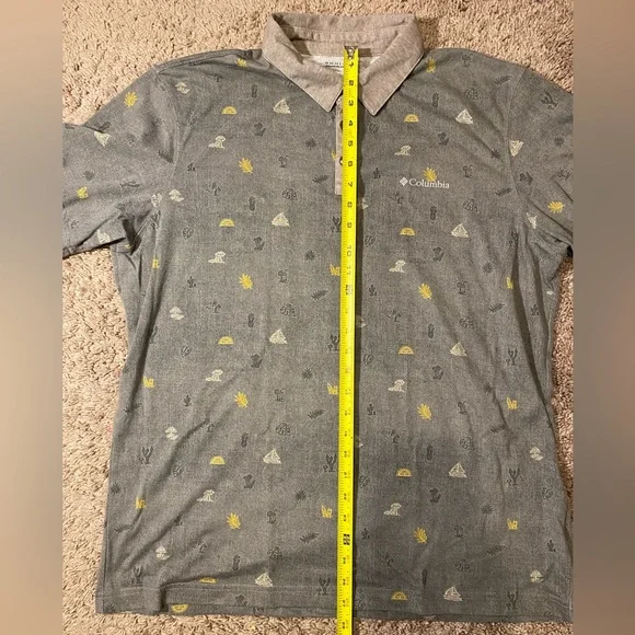 RARE Columbia Omni Wick Polo Beach Scene Adult Mens Size Large Gray Unique Shirt - Picture 6 of 10